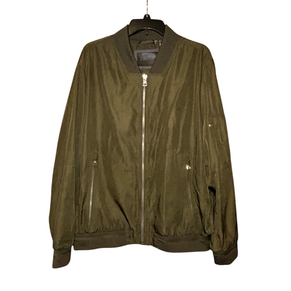 Calvin Klein Men's Bomber Jacket Lightweight Size XL Olive Green Minimalist